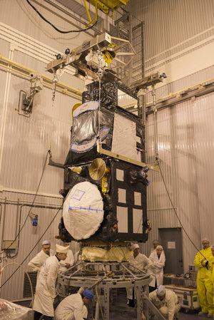 Sentinel-3A being installed on its flight adapter 