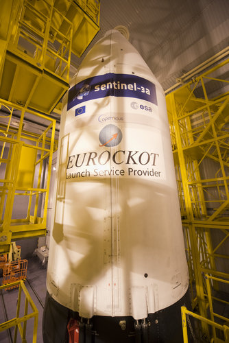 The Sentinel-3A logo has been applied to the Rockot fairing