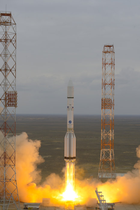 ExoMars 2016 lifted off on a Proton-M rocket from Baikonur, Kazakhstan at 09:31 GMT on 14 March 2016.