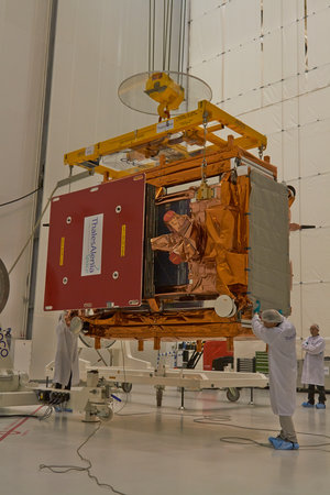 Positioning Sentinel-1B on trolley for testing