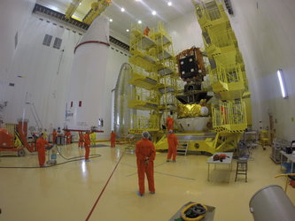 Sentinel-1B being encapsulated within its Soyuz fairing
