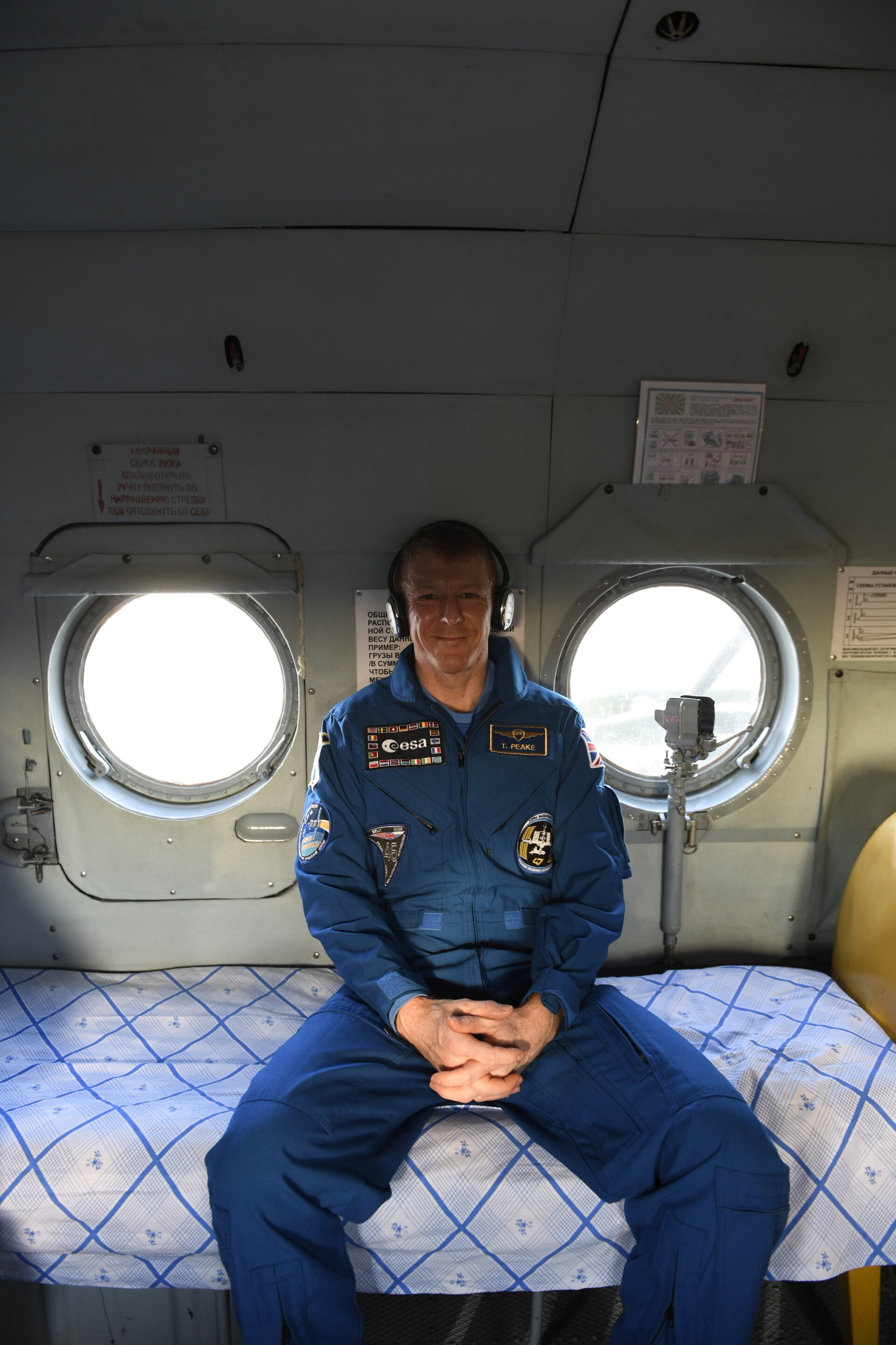 Tim Peake in a recovery helicopter shortly after landing