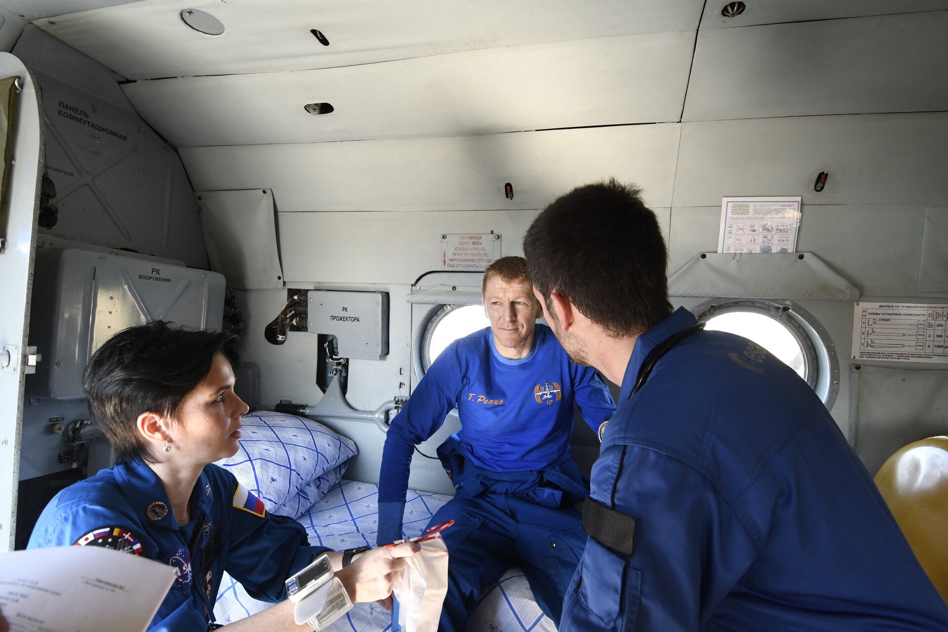 Tim Peake in a recovery helicopter shortly after landing