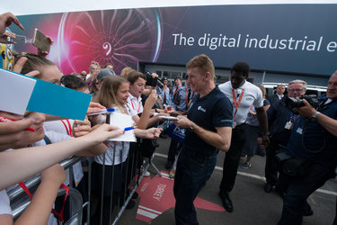 ESA astronaut Tim Peake signing autographs, at Farnborough Airshow 2016