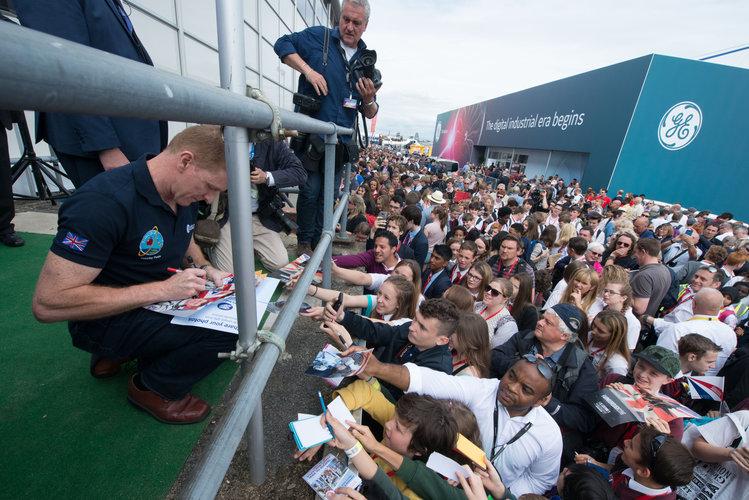 Tim Peake on the Media Centre balcony at Farnborough Airshow 2016