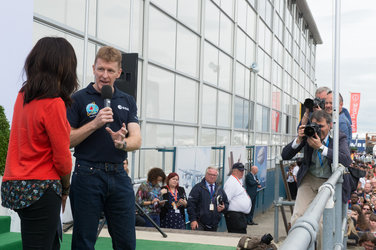 Tim Peake on the balcony at Farnborough Airshow 2016