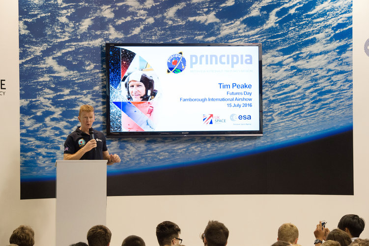 Tim Peake speaking during Futures Day