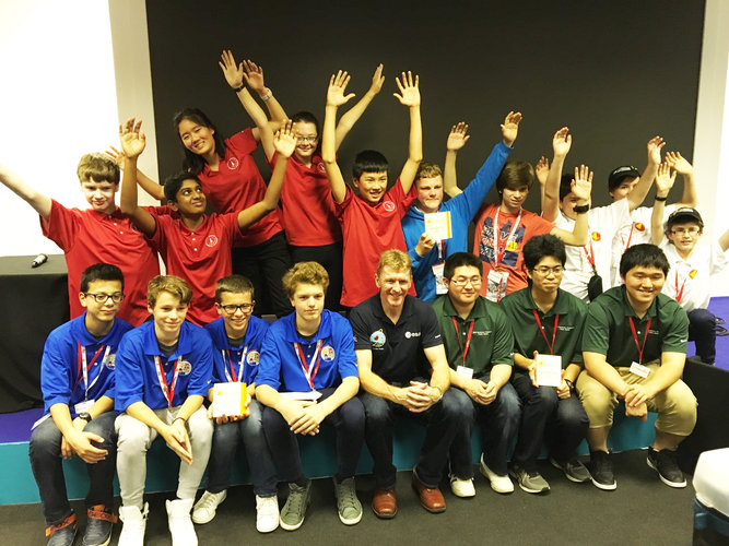 Tim Peake with the participants of the International Rocketry Competition 2016