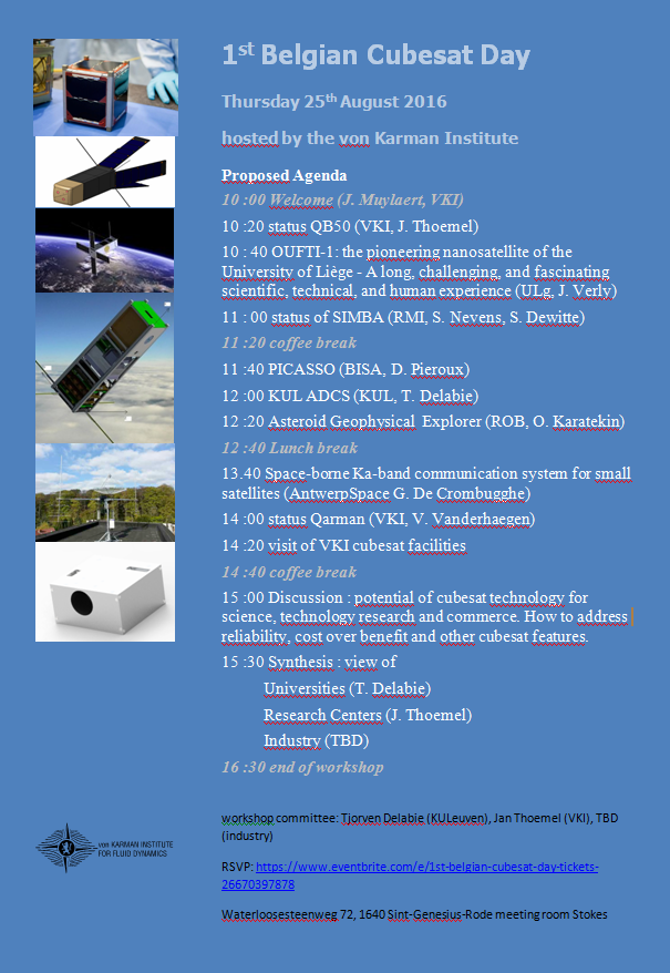 De agenda van de eerste Belgian Cubesat Day