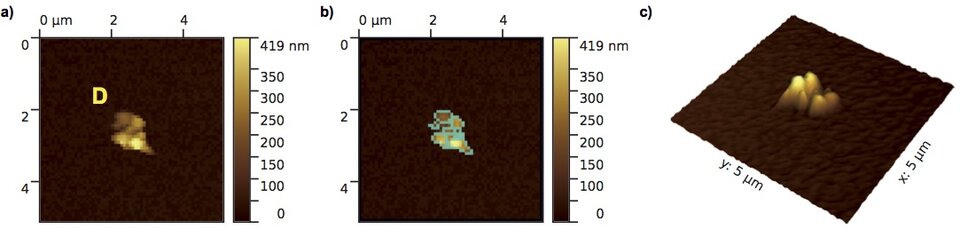 Imagens topográficas de microscopia de força atómica da partícula compacta D do MIDAS. Créditos: ESA/Rosetta/IWF para a equipa MIDAS IWF/ESA/LATMOS/Universiteit Leiden/Universität Wien