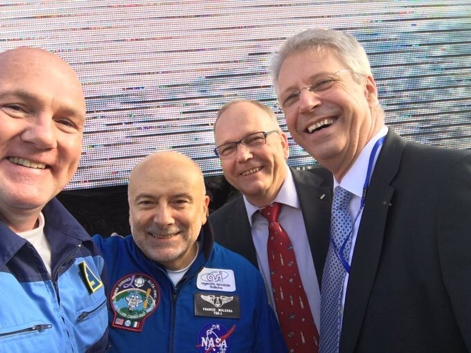 ESA-astronauten André Kuipers, Franco Malerba, Hans Schlegel en Thomas Reiter