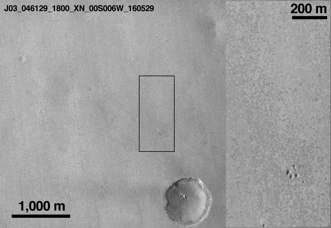 Die Schiaparelli-Landestelle aus Sicht des Mars Reconnaissance Orbiters der NASA