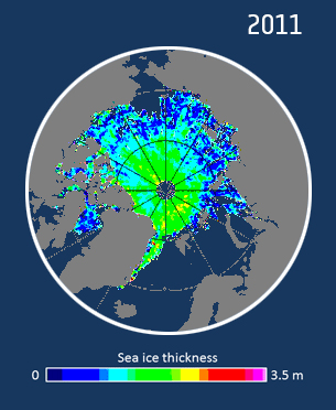 2011–16 November Arctic sea-ice thickness