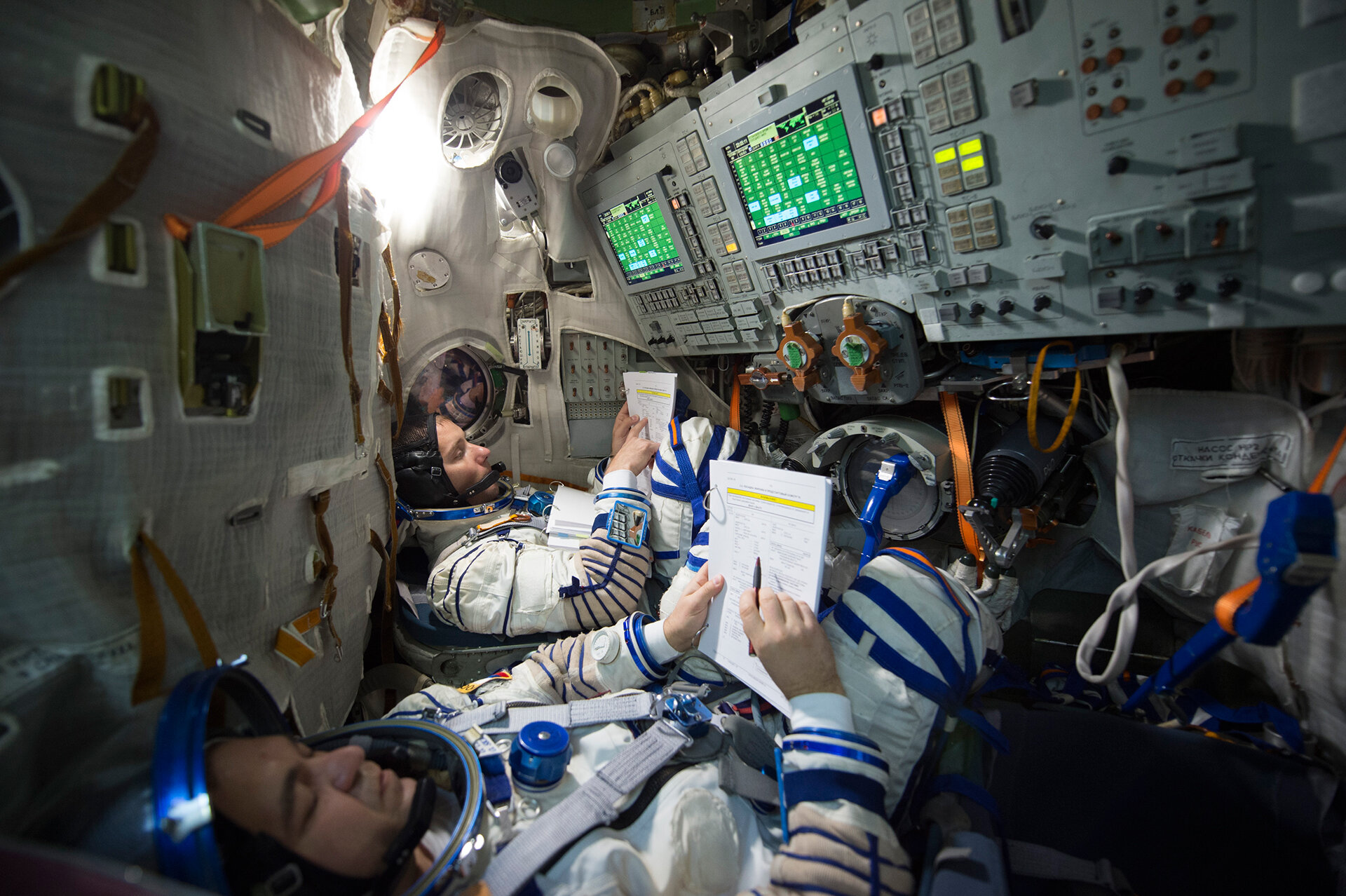 ESA astronaut Thomas Pesquet took the left seat in the Soyuz simulator