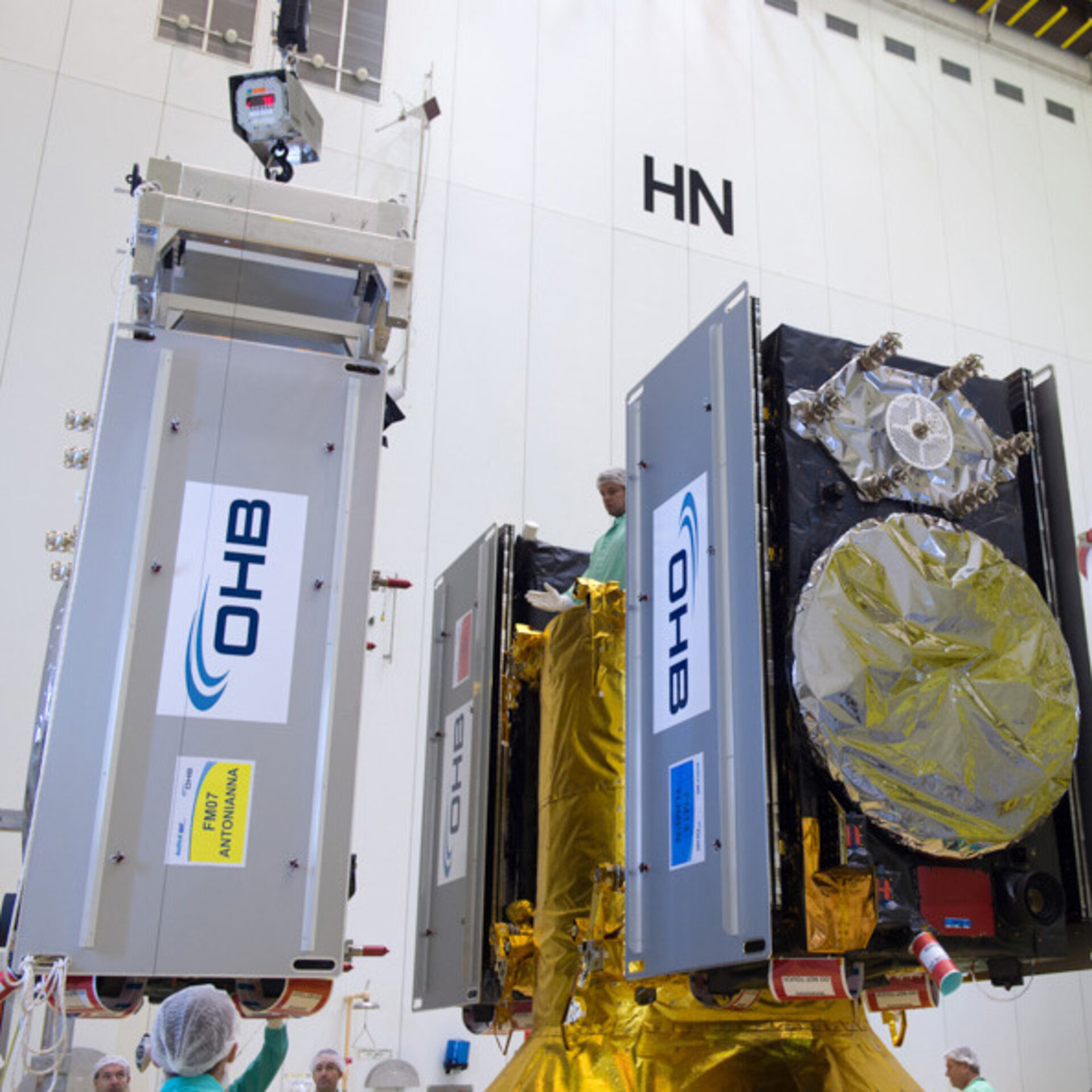 Galileo satellites fixed to dispenser