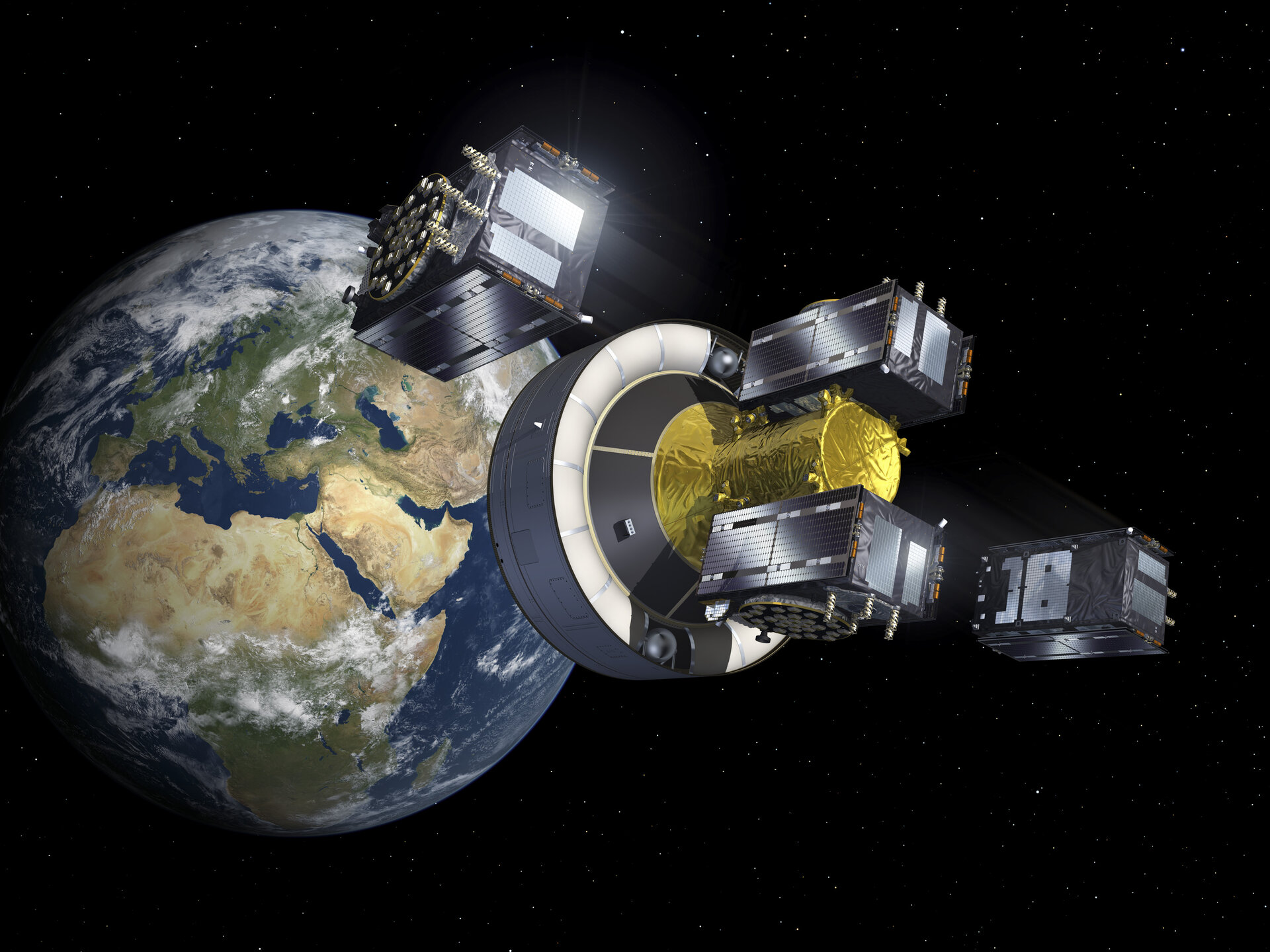 Vue d'artiste du déploiement des satellites