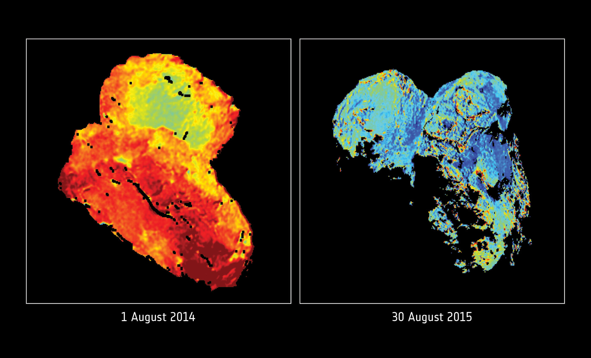 Seasonal cycle of water ice at the comet