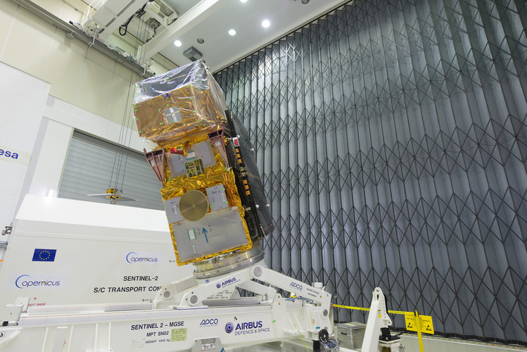 Sentinel-2B satellite at ESA’s site in the Netherlands