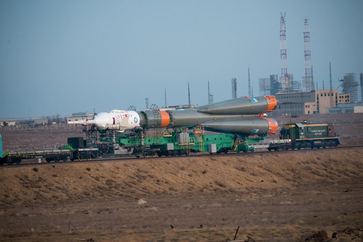 Soyuz spacecraft roll out