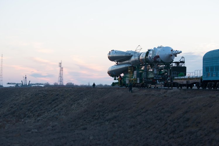 Soyuz spacecraft roll out