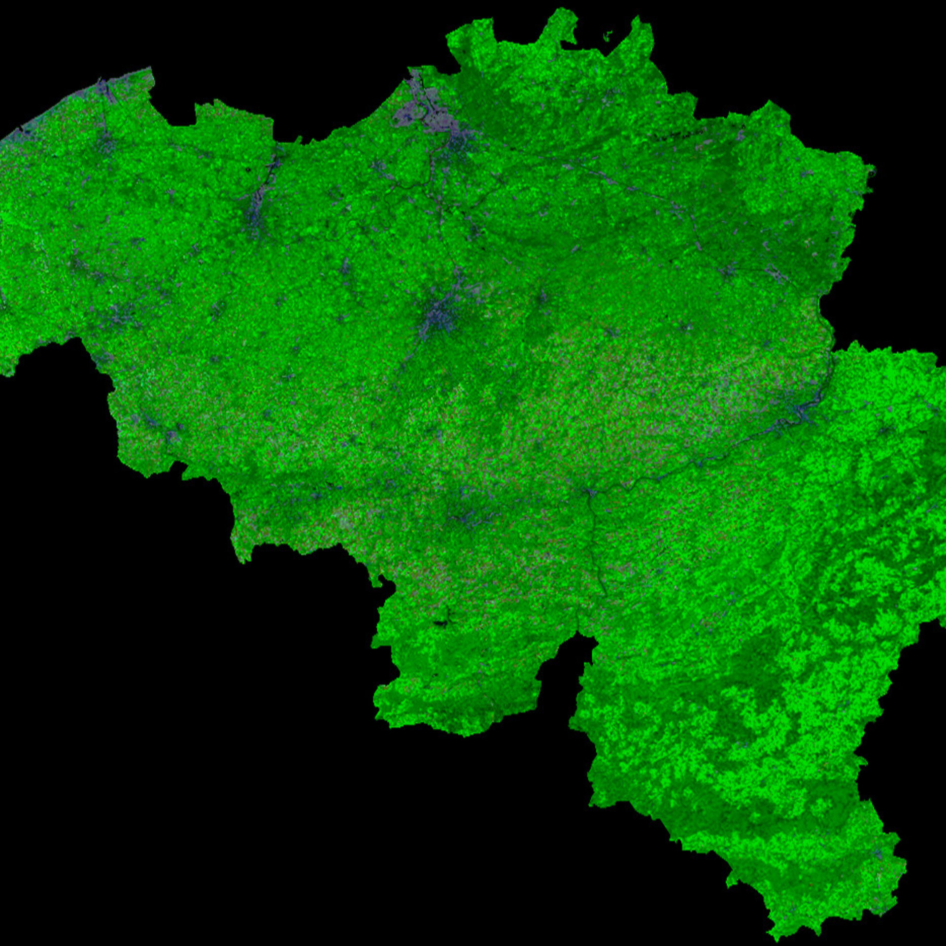 A cloud-free image of Belgium, acquired by ESA's Proba-V satellite