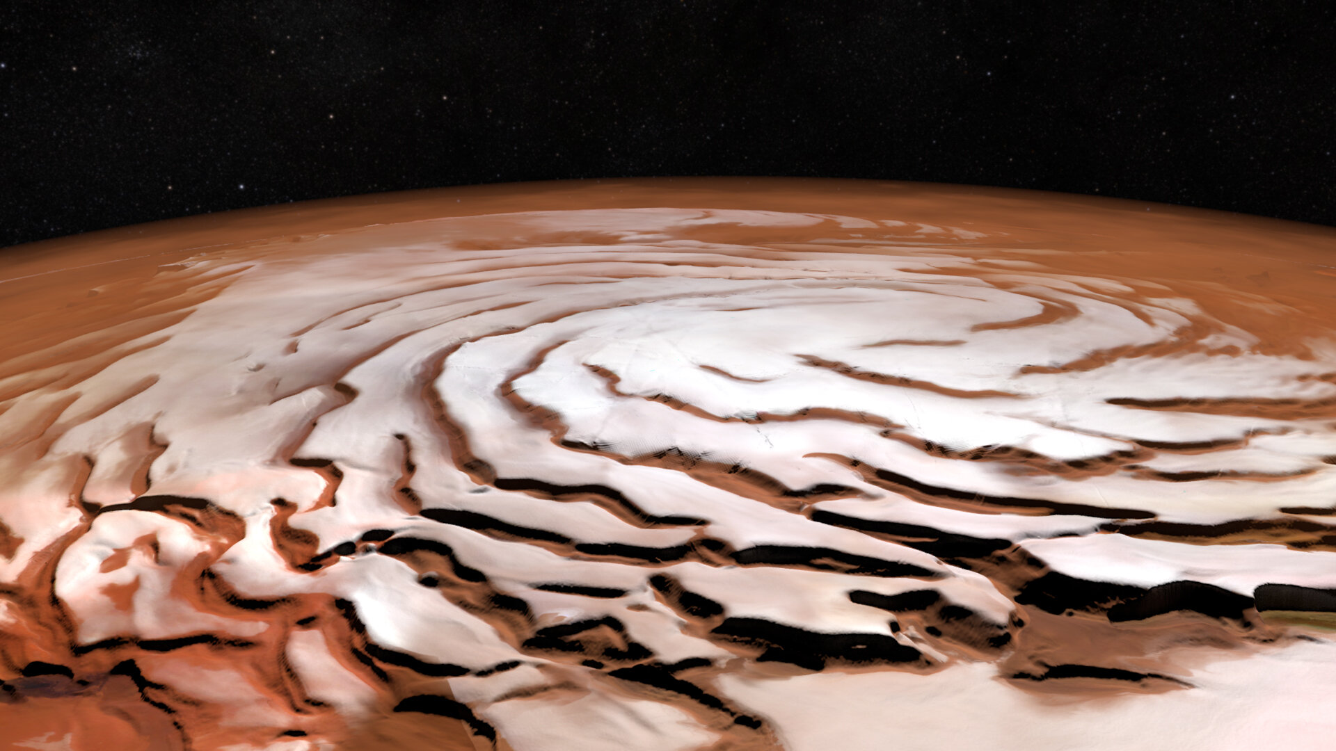 Pohled na severní polární čepičku Marsu