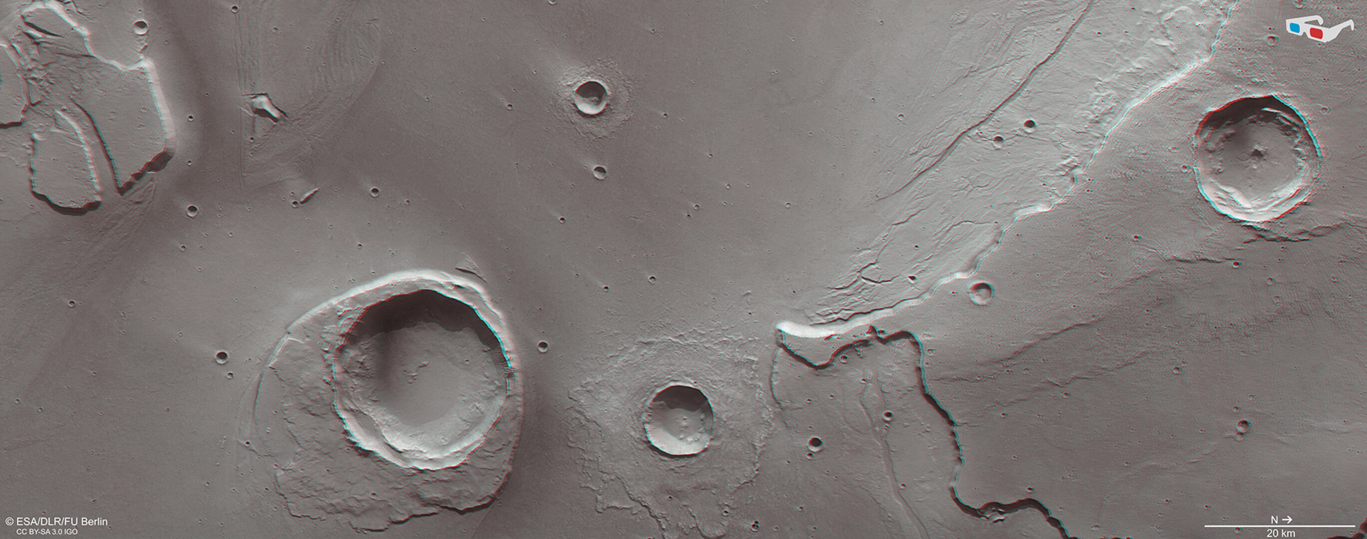 Anaglyph view at the mouth of Kasei Vallis