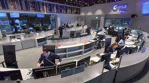 The Sentinel-2 mission control team seen working 'on console' in the Main Control Room at ESOC, ESA's operations centre in Darmstadt, Germany, shortly after the lift off of Sentinel-2B on 7 March 2017.