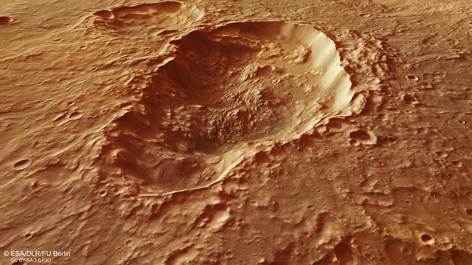 Perspective view across a triple crater