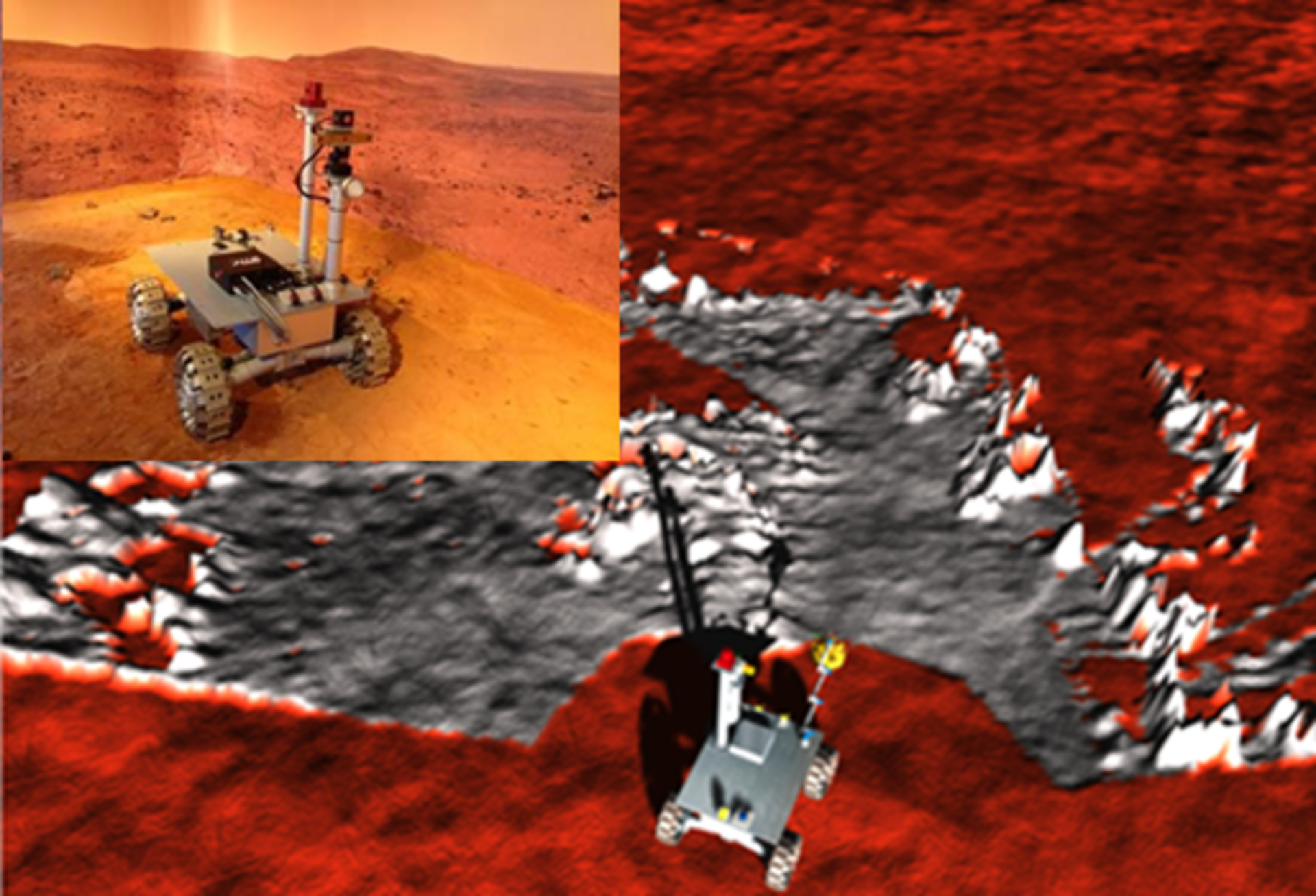 The RAT Virtual Flight Segment simulator and the Lunar Rover Model (top-left)