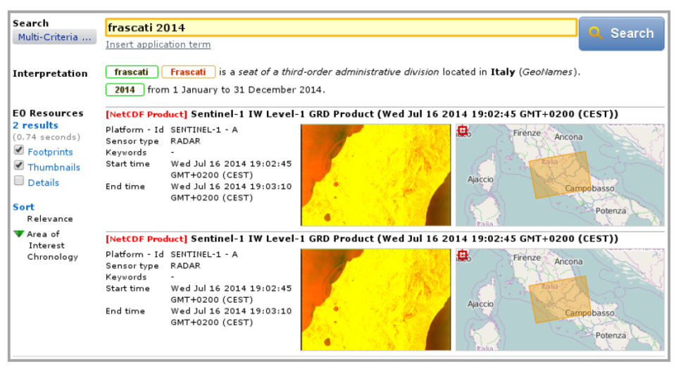 Search Results List Showing Thumbnails and Footprints