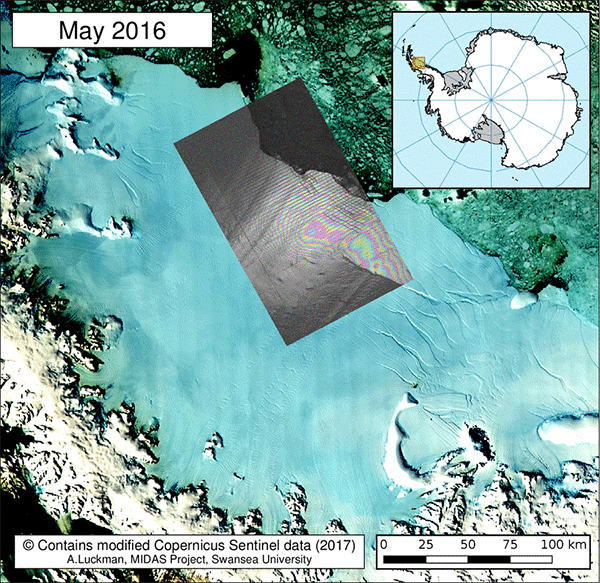 Die Erkenntnisse über den Riss im Eisschelf Larsen C basieren auf  Sentinel-Daten 