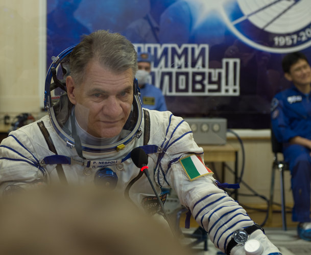 Paolo Nespoli dressed in his Russian Sokol suit 