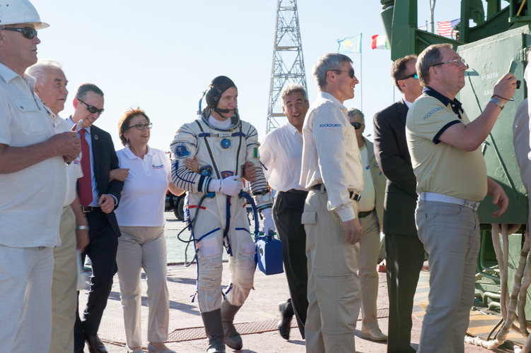 Paolo Nespoli walking to the launch pad