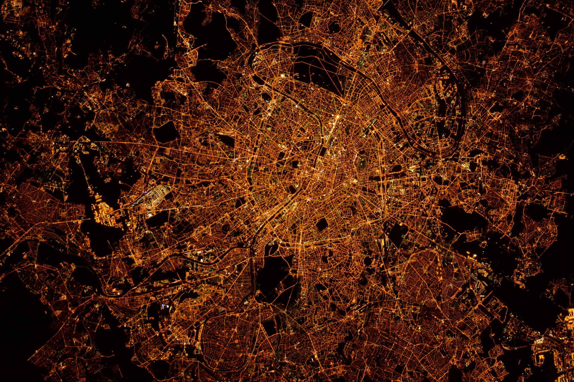 Paris by night photographed from the International Space Station by ESA astronaut Samantha Cristoforetti