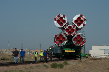 Soyuz MS-05 spacecraft roll out 