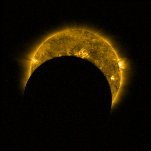 A partial solar eclipse seen from space