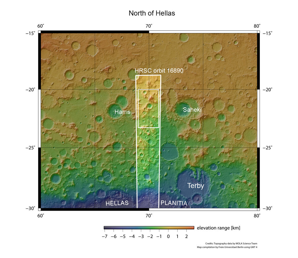 Hellas Planitia y sus alrededores en contexto