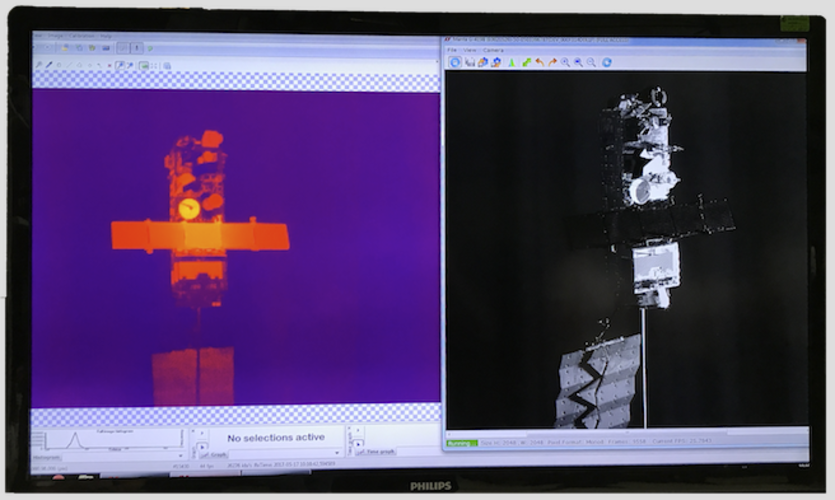 Infrared and visible imaging of model satellite