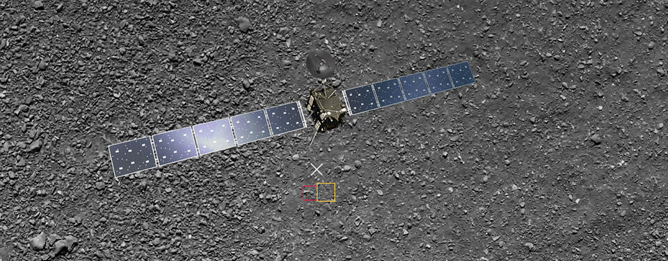 O local de aterragem da Rosetta em escala