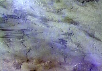 Clouds over lava flows on Mars