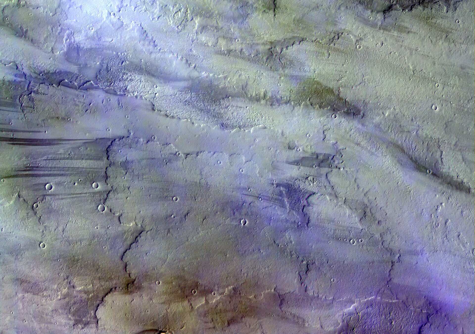 Clouds over lava flows on Mars