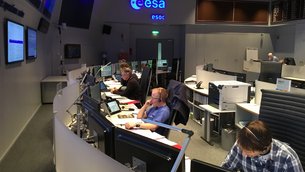 Sentinel-5P flight team during the final dress rehearsal at ESA’s mission control centre, Darmstadt, Germany, on 10 October 2017.