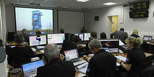 Plesetsk Mission Control Center during final countdown for Sentinel-5P liftoff