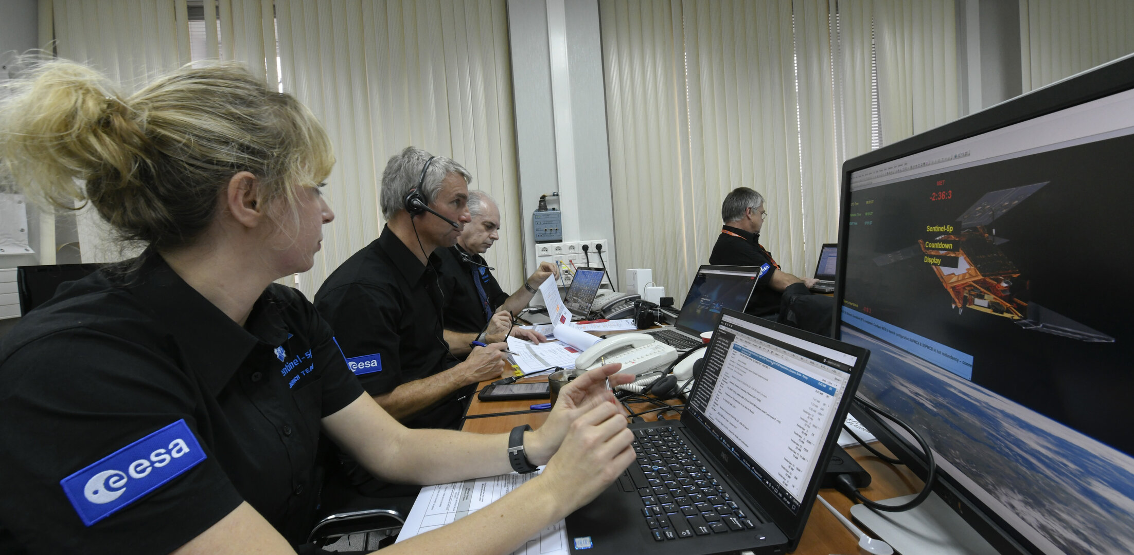 Plesetsk Mission Control Center during final countdown for Sentinel-5P liftoff