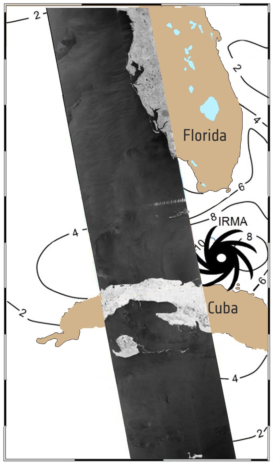 Imagen de radar del estado bajo el huracán Irma procedente de Sentinel-1