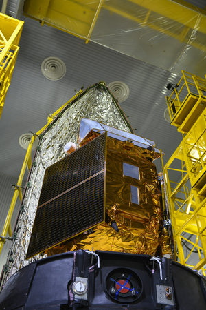 Sentinel-5P seen during the encapsulation within the launcher fairing