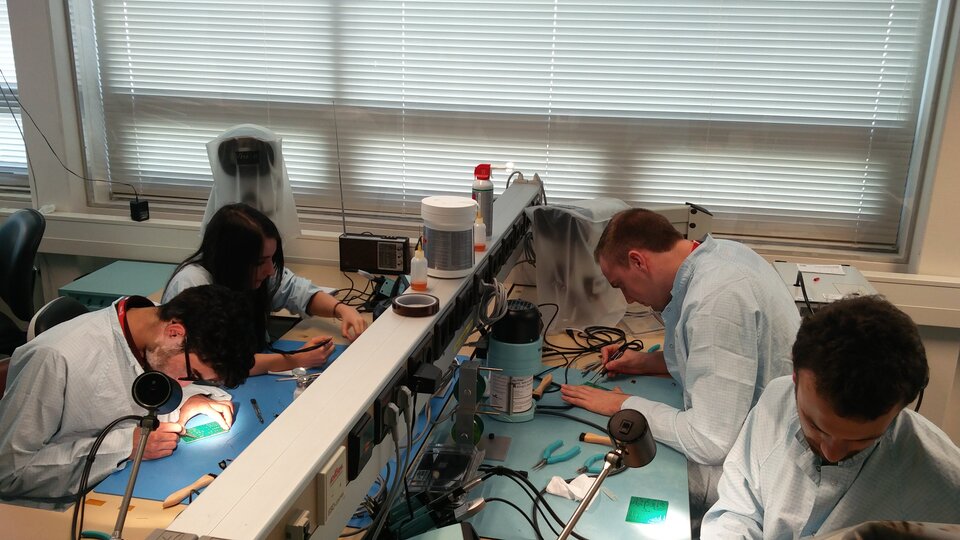 Soldering workshop in the clean room of the ESA Engineering Services Section