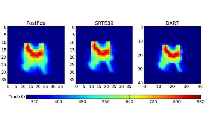 Brightness temperature imagery rendered by the SRTE3.9 radiative transfer algorithm and DART 