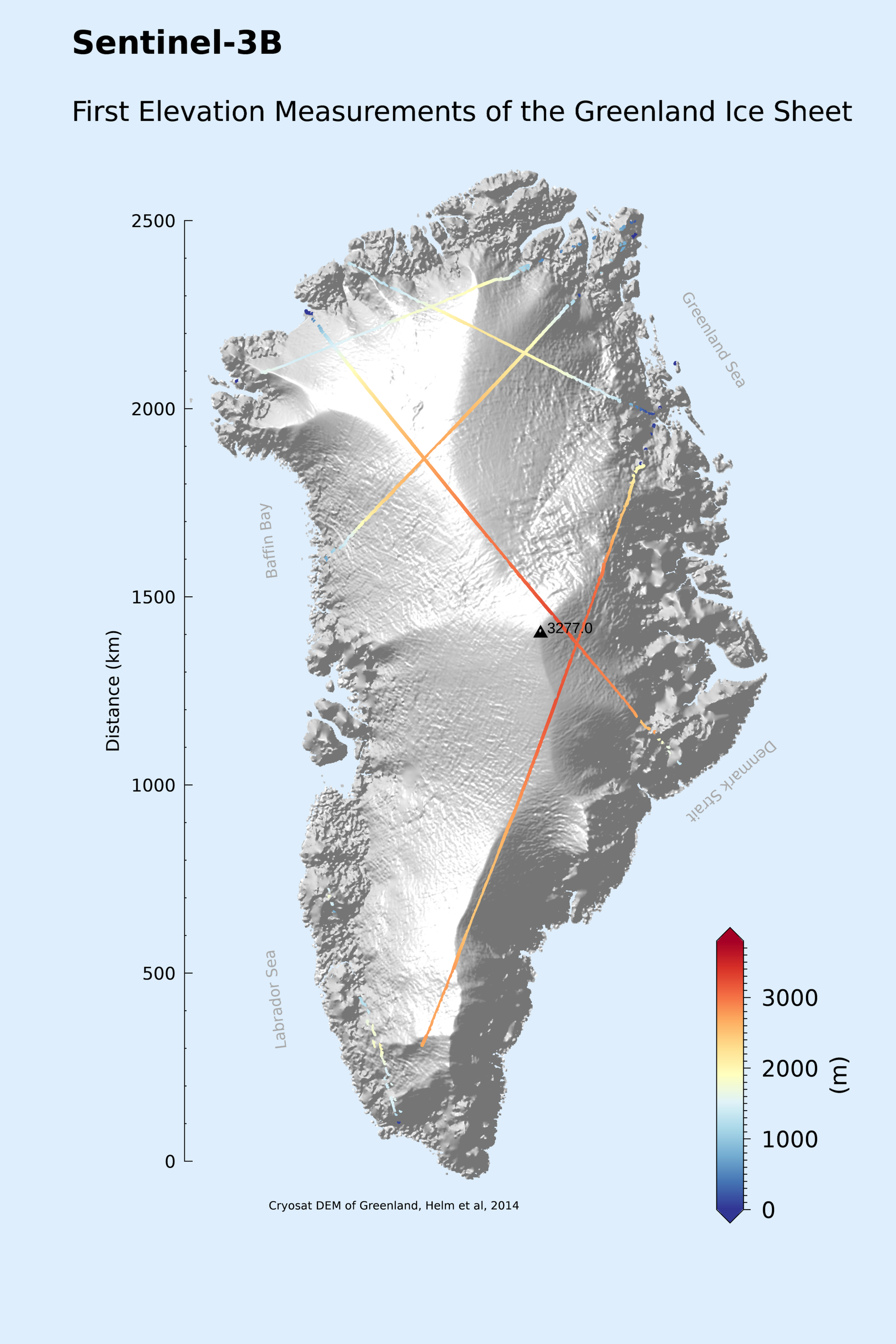 Greenland ice height from Sentinel-3B